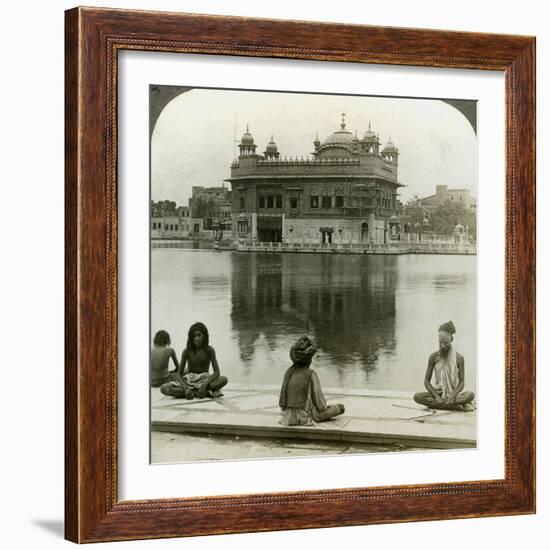 Fakirs at Amritsar, Looking South across the Sacred Tank to the Golden Temple, India, C1900s-Underwood & Underwood-Framed Photographic Print