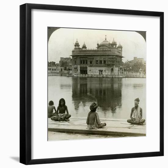 Fakirs at Amritsar, Looking South across the Sacred Tank to the Golden Temple, India, C1900s-Underwood & Underwood-Framed Photographic Print