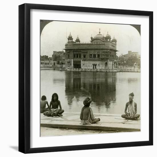 Fakirs at Amritsar, Looking South across the Sacred Tank to the Golden Temple, India, C1900s-Underwood & Underwood-Framed Photographic Print