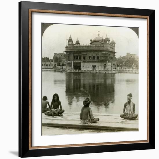 Fakirs at Amritsar, Looking South across the Sacred Tank to the Golden Temple, India, C1900s-Underwood & Underwood-Framed Photographic Print