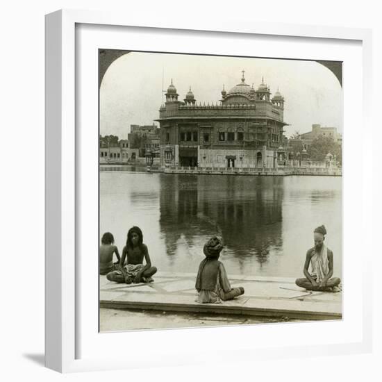 Fakirs at Amritsar, Looking South across the Sacred Tank to the Golden Temple, India, C1900s-Underwood & Underwood-Framed Photographic Print