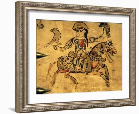 Falconer on Horseback, Detail from Ivory Casket, 11-12th C-null-Framed Art Print