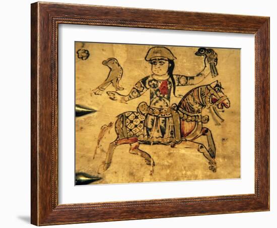 Falconer on Horseback, Detail from Ivory Casket, 11-12th C-null-Framed Art Print