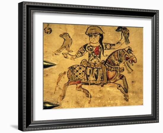 Falconer on Horseback, Detail from Ivory Casket, 11-12th C-null-Framed Art Print