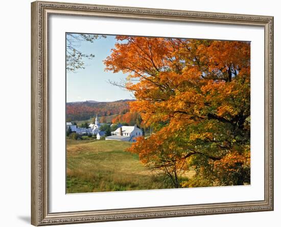 Fall Colors Framing Church and Town, East Corinth, Vermont, USA-Jaynes Gallery-Framed Photographic Print