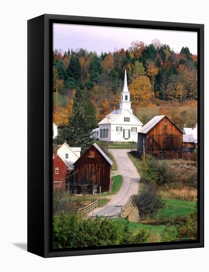 Fall Colors in Small Town with Church and Barns, Waits River, Vermont, USA-Bill Bachmann-Framed Premier Image Canvas