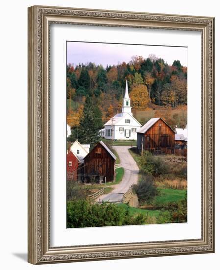 Fall Colors in Small Town with Church and Barns, Waits River, Vermont, USA-Bill Bachmann-Framed Photographic Print