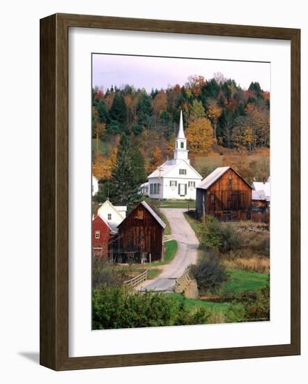 Fall Colors in Small Town with Church and Barns, Waits River, Vermont, USA-Bill Bachmann-Framed Photographic Print