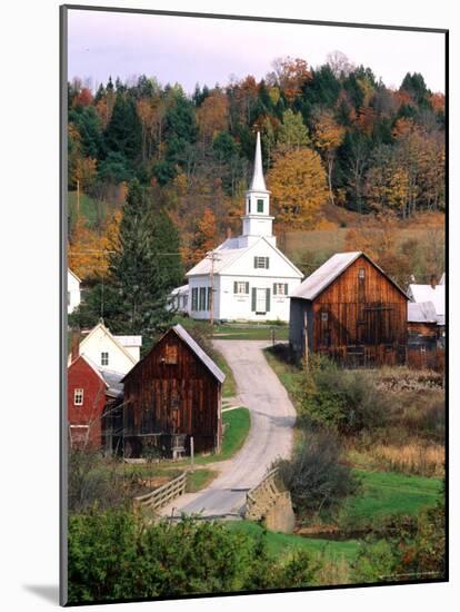Fall Colors in Small Town with Church and Barns, Waits River, Vermont, USA-Bill Bachmann-Mounted Photographic Print