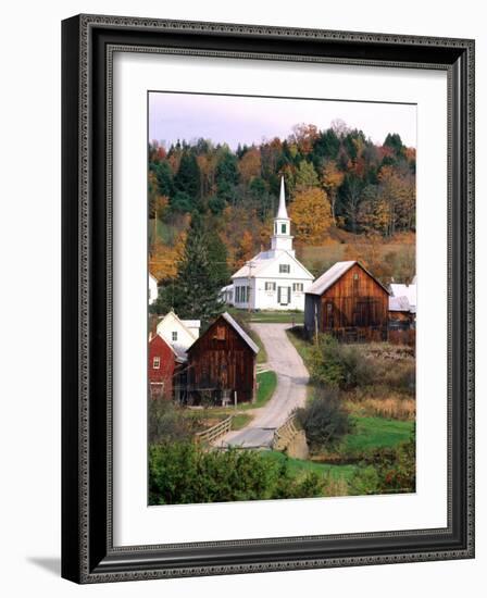 Fall Colors in Small Town with Church and Barns, Waits River, Vermont, USA-Bill Bachmann-Framed Photographic Print