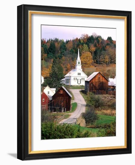Fall Colors in Small Town with Church and Barns, Waits River, Vermont, USA-Bill Bachmann-Framed Photographic Print