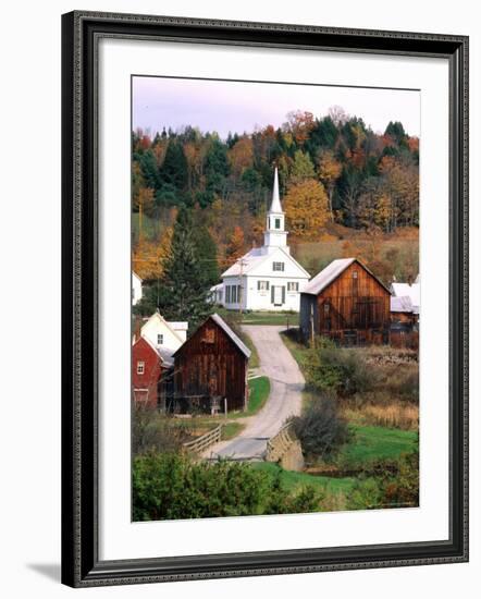 Fall Colors in Small Town with Church and Barns, Waits River, Vermont, USA-Bill Bachmann-Framed Photographic Print