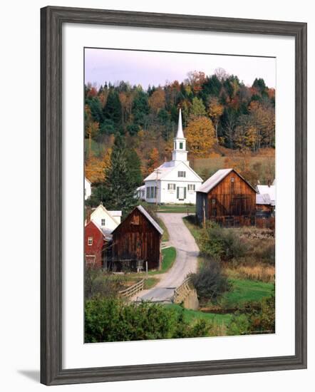 Fall Colors in Small Town with Church and Barns, Waits River, Vermont, USA-Bill Bachmann-Framed Photographic Print