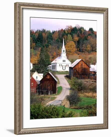 Fall Colors in Small Town with Church and Barns, Waits River, Vermont, USA-Bill Bachmann-Framed Photographic Print