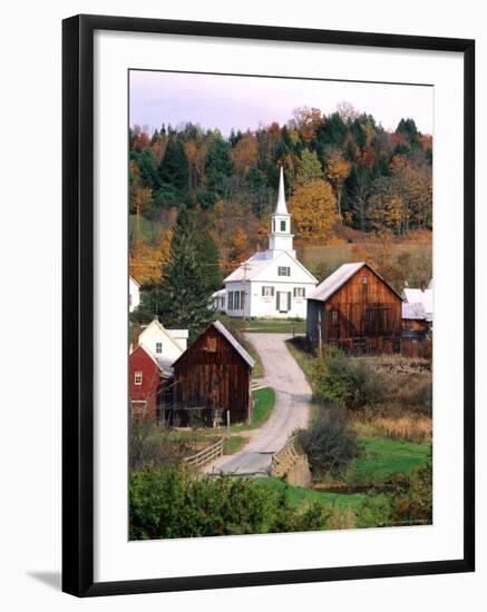 Fall Colors in Small Town with Church and Barns, Waits River, Vermont, USA-Bill Bachmann-Framed Photographic Print