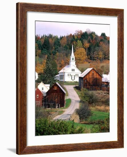 Fall Colors in Small Town with Church and Barns, Waits River, Vermont, USA-Bill Bachmann-Framed Photographic Print