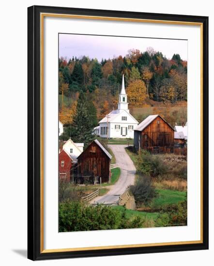 Fall Colors in Small Town with Church and Barns, Waits River, Vermont, USA-Bill Bachmann-Framed Photographic Print