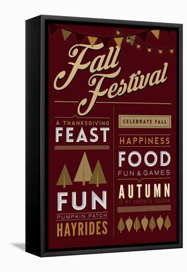 Fall Festival - Block Typography-Lantern Press-Framed Stretched Canvas