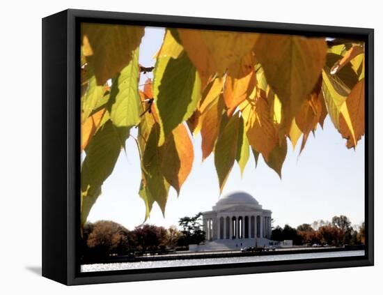 Fall Foliage Frames the Jefferson Memorial on the Tidal Basin Near the White House-Ron Edmonds-Framed Premier Image Canvas