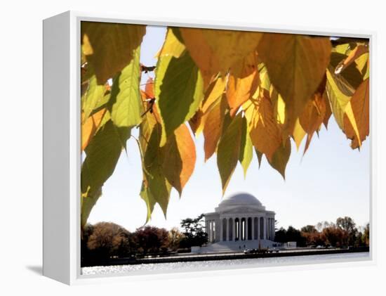 Fall Foliage Frames the Jefferson Memorial on the Tidal Basin Near the White House-Ron Edmonds-Framed Premier Image Canvas