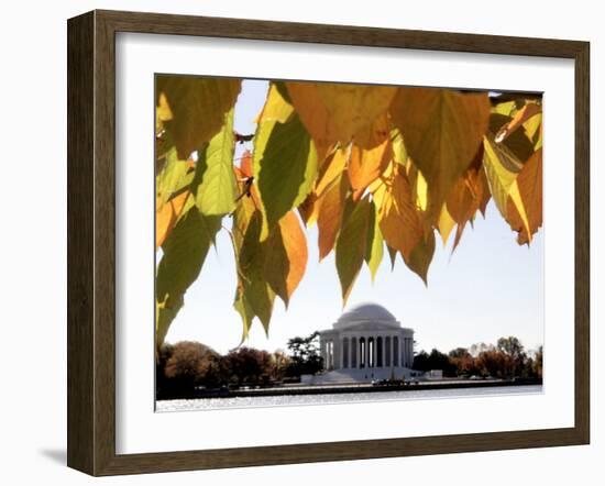Fall Foliage Frames the Jefferson Memorial on the Tidal Basin Near the White House-Ron Edmonds-Framed Photographic Print