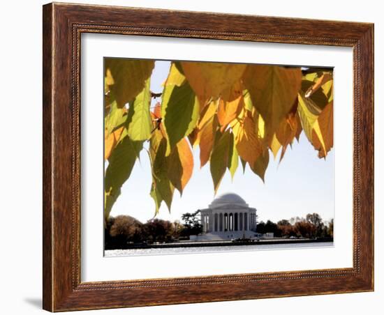 Fall Foliage Frames the Jefferson Memorial on the Tidal Basin Near the White House-Ron Edmonds-Framed Photographic Print