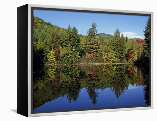 Fall Foliage Reflected in a Lake, Near Jackson, New Hampshire, New England, USA-Fraser Hall-Framed Premier Image Canvas