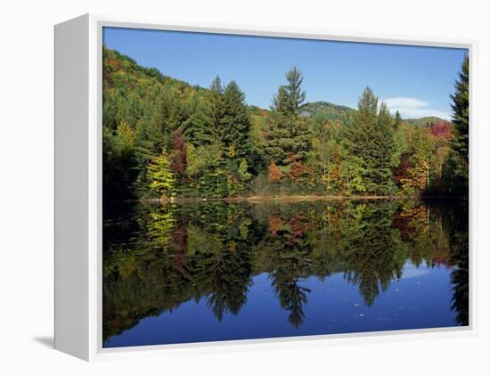 Fall Foliage Reflected in a Lake, Near Jackson, New Hampshire, New England, USA-Fraser Hall-Framed Premier Image Canvas