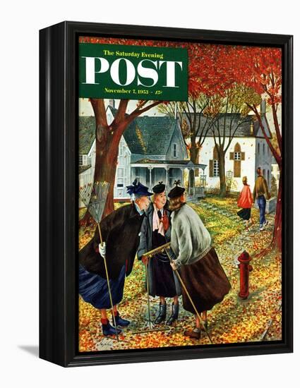 "Fall Gab Session" Saturday Evening Post Cover, November 7, 1953-Constantin Alajalov-Framed Premier Image Canvas