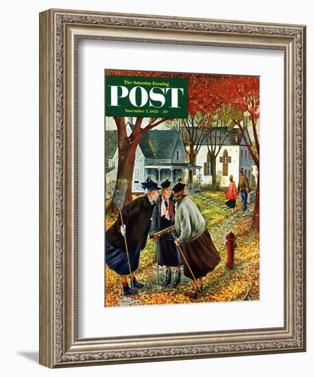 "Fall Gab Session" Saturday Evening Post Cover, November 7, 1953-Constantin Alajalov-Framed Giclee Print