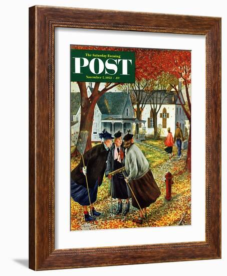 "Fall Gab Session" Saturday Evening Post Cover, November 7, 1953-Constantin Alajalov-Framed Giclee Print