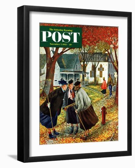 "Fall Gab Session" Saturday Evening Post Cover, November 7, 1953-Constantin Alajalov-Framed Giclee Print