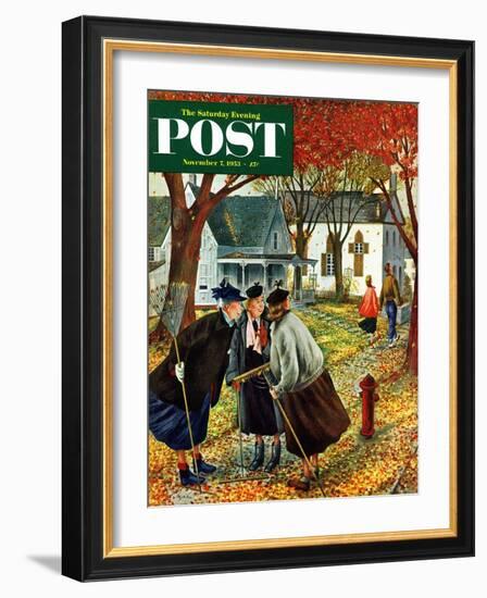 "Fall Gab Session" Saturday Evening Post Cover, November 7, 1953-Constantin Alajalov-Framed Giclee Print