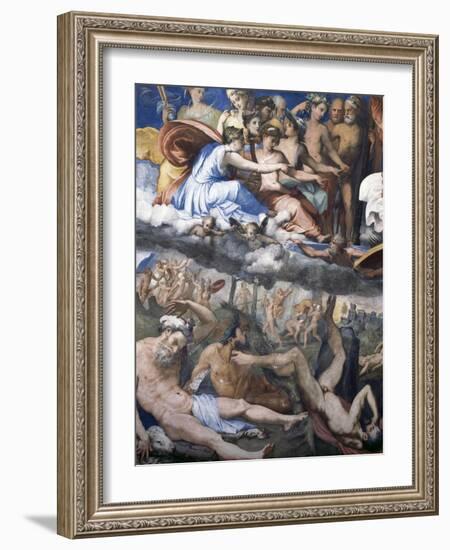 Fall of Giants or Jupiter Hurling Thunderbolts at Rebellious Giants-Perino Del Vaga-Framed Giclee Print