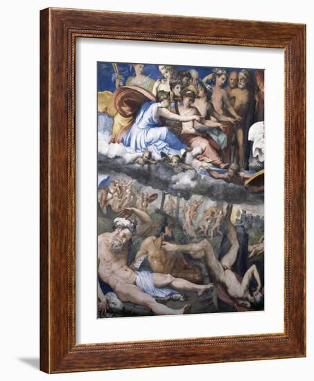 Fall of Giants or Jupiter Hurling Thunderbolts at Rebellious Giants-Perino Del Vaga-Framed Giclee Print