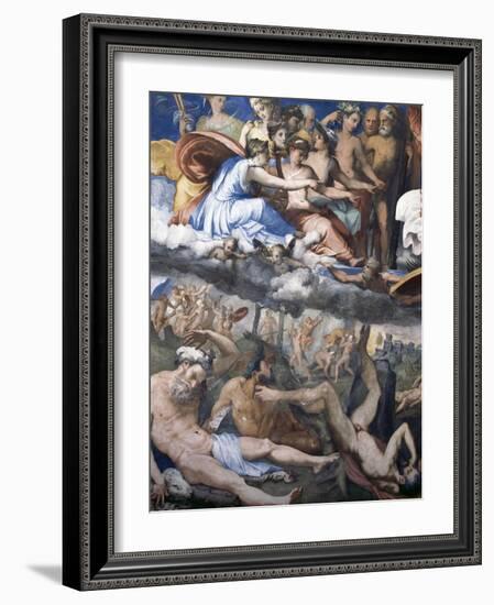 Fall of Giants or Jupiter Hurling Thunderbolts at Rebellious Giants-Perino Del Vaga-Framed Giclee Print