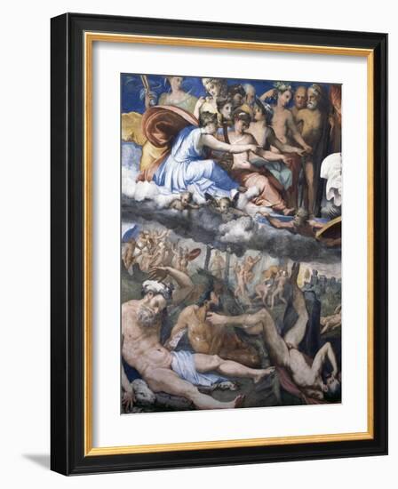 Fall of Giants or Jupiter Hurling Thunderbolts at Rebellious Giants-Perino Del Vaga-Framed Giclee Print