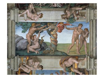 Fall Of Mankind And Expulsion From Paradise Ceiling Painting In The Sistine Chapel Giclee Print By Michelangelo Buonarroti Art Com