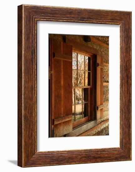 Fall reflections in windows of Cades Cove cabin, Tennessee, USA-Anna Miller-Framed Photographic Print