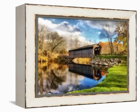 Fallasburg Bridge In Fall-Michelle Calkins-Framed Stretched Canvas