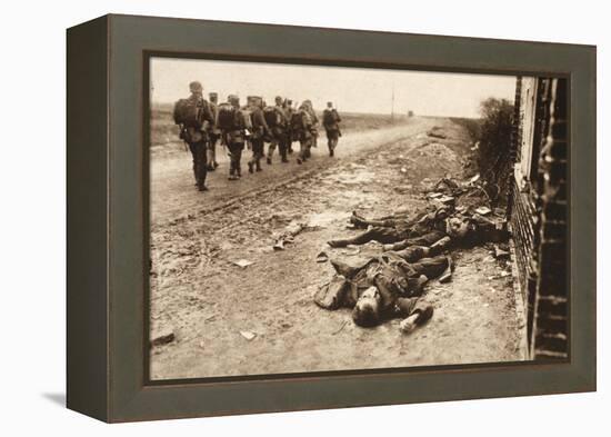 Fallen English after Street Fighting at the Village of Moreuil (B/W Photo)-German photographer-Framed Premier Image Canvas