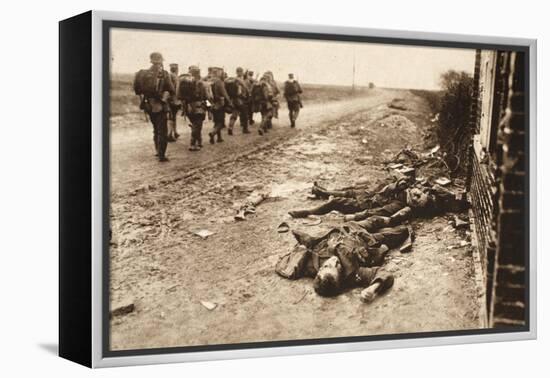 Fallen English after Street Fighting at the Village of Moreuil (B/W Photo)-German photographer-Framed Premier Image Canvas