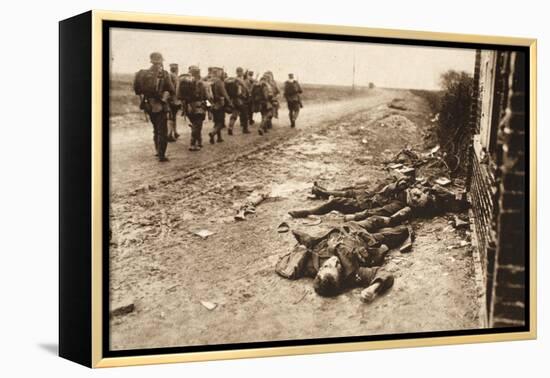 Fallen English after Street Fighting at the Village of Moreuil (B/W Photo)-German photographer-Framed Premier Image Canvas