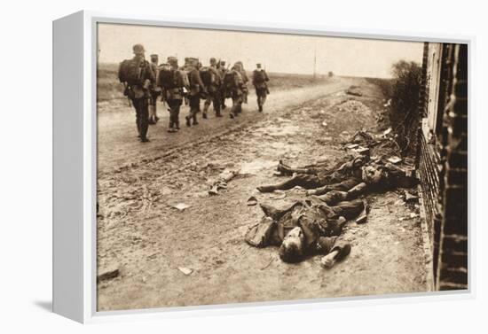 Fallen English after Street Fighting at the Village of Moreuil (B/W Photo)-German photographer-Framed Premier Image Canvas