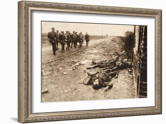 Fallen English after Street Fighting at the Village of Moreuil (B/W Photo)-German photographer-Framed Giclee Print