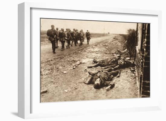 Fallen English after Street Fighting at the Village of Moreuil (B/W Photo)-German photographer-Framed Giclee Print