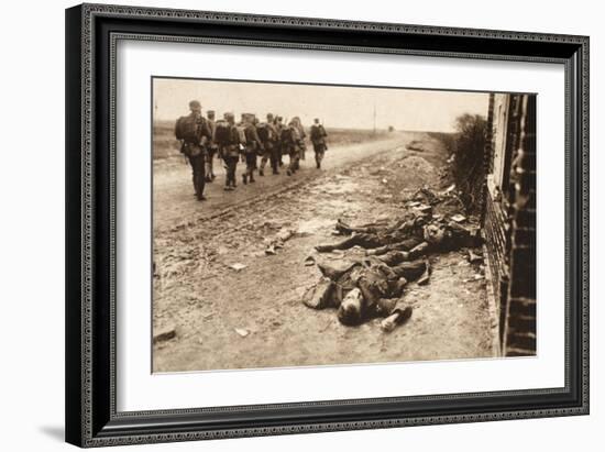 Fallen English after Street Fighting at the Village of Moreuil (B/W Photo)-German photographer-Framed Giclee Print