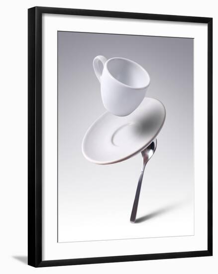 Falling Coffee Cup With Spoon And Saucer-adnrey-Framed Photographic Print