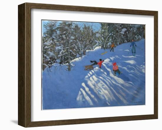 Falling Off the Sledge, Morzine-Andrew Macara-Framed Giclee Print