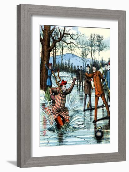 Falling Through the Ice During a Curling Game-null-Framed Art Print